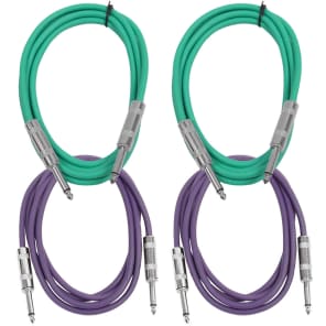Seismic Audio SASTSX-6-2GREEN2PURPLE 1/4" TS Male to 1/4" TS Male Patch Cables - 6' (4-Pack)