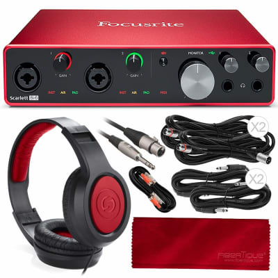 Focusrite Scarlett 8i6 8-in 6-out USB Audio Interface + Samson SR360 Over-Ear Dynamic Stereo Headphones, Cables, and Fibertique Microfiber Cleaning Cloth image 1