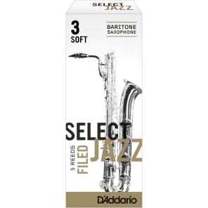 Rico RSF05BSX3S Select Jazz Baritone Saxophone Reeds, Filed - Strength 3 Soft (5-Pack)