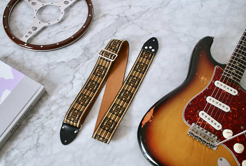 Vintage 60s Gold 'Club' Hippie Guitar Strap Replica image 1
