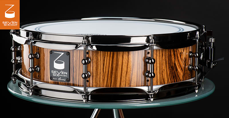 Seven Six Drum Company 4x14  Vented Zebrawood Piccolo Custom Snare Drum 2022 Zebra Gloss Polyester image 1
