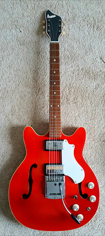 Supro Clermont Electric Guitar Red Semi-Hollow Body With Tremolo Bar & Guitar Case, Vintage 1960's image 1