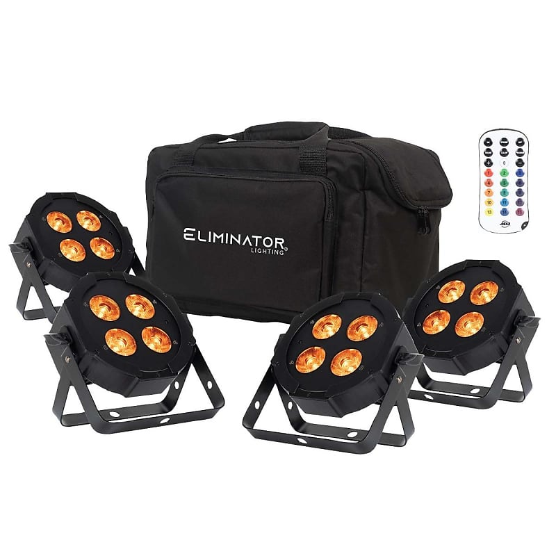 Eliminator Lighting Mega Flat Hex L PAK4 4 Par Pak with Wired Reverb