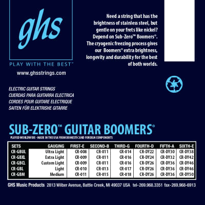 GHS Sub Zero Boomers Electric Guitar Strings CR-GBL 10-46 light gauge image 2