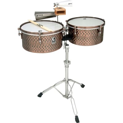 Toca Percussion TPT1415BC Pro Line Black Copper 14/15" Timbales with Stand