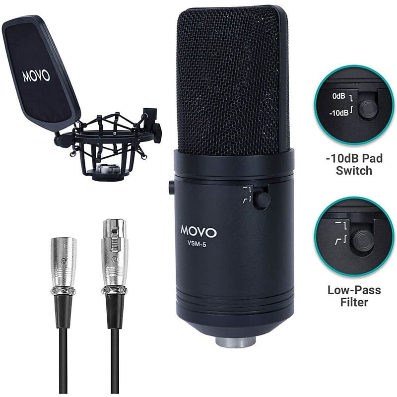 Movo LV 6 Pro Grade Omnidirectional and Cardioid XLR Lavalier Condenser Microphone Set 48V Phantom Powered