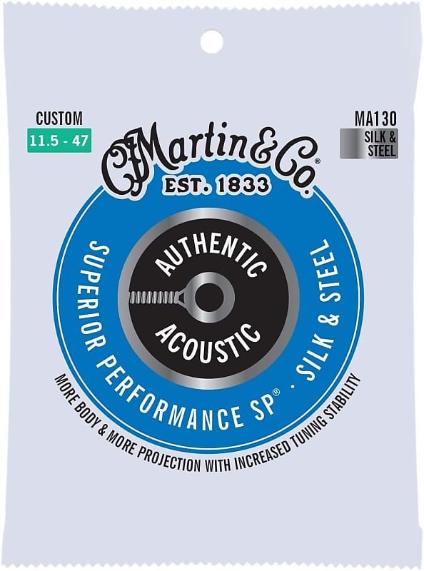 Martin Authentic Acoustic Guitar Strings, Superior Performance Custom 11.5-47, Silk & HT Steel image 1