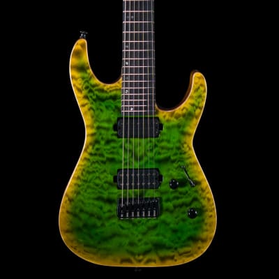 ESP USA M-7 Baritone Neon Green Reverse Burst, Ebony Fingerboard, Stainless Steel Frets image 2