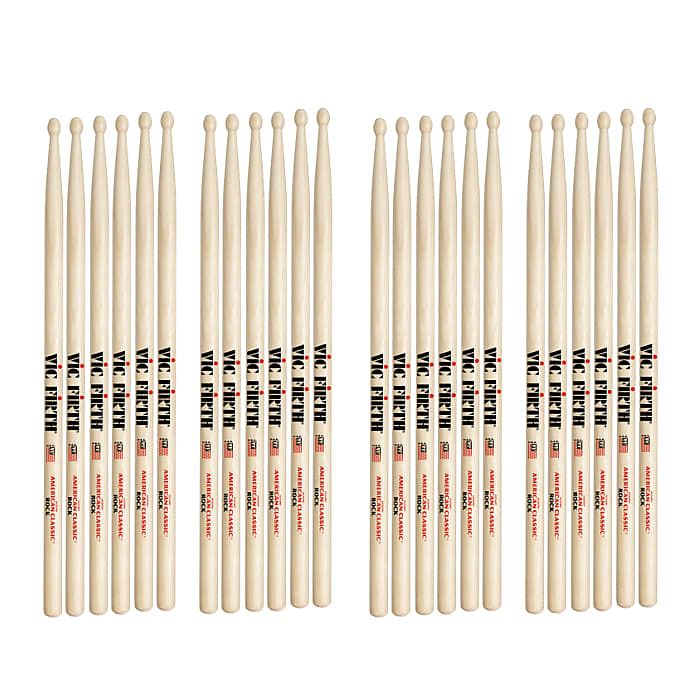 12 Pairs Vic Firth ROCK Wood Tip American Classic Hickory Drumsticks Brick image 1
