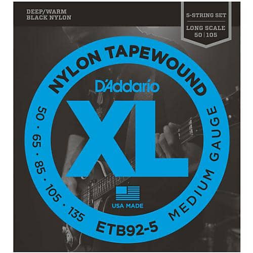 D'Addario XL Nylon Tapewound 5-String Electric Bass Guitar Strings - Medium Gauge image 1