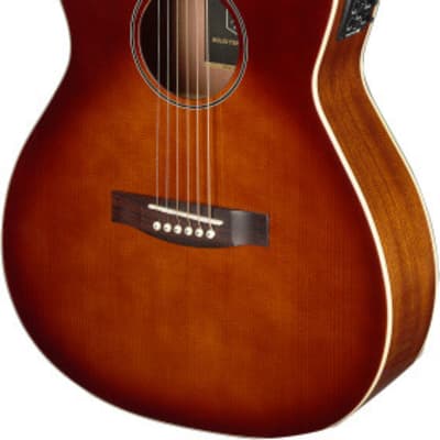 J.N GUITARS Dark cherryburst acoustic-electric auditorium guitar with solid spruce top left-handed Bessie image 1