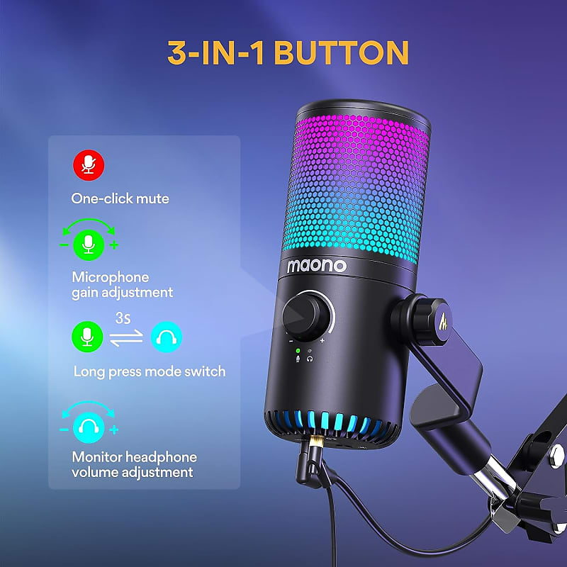 Desktop Microphone Condenser Mic with RGB Gaming Ambient Light for