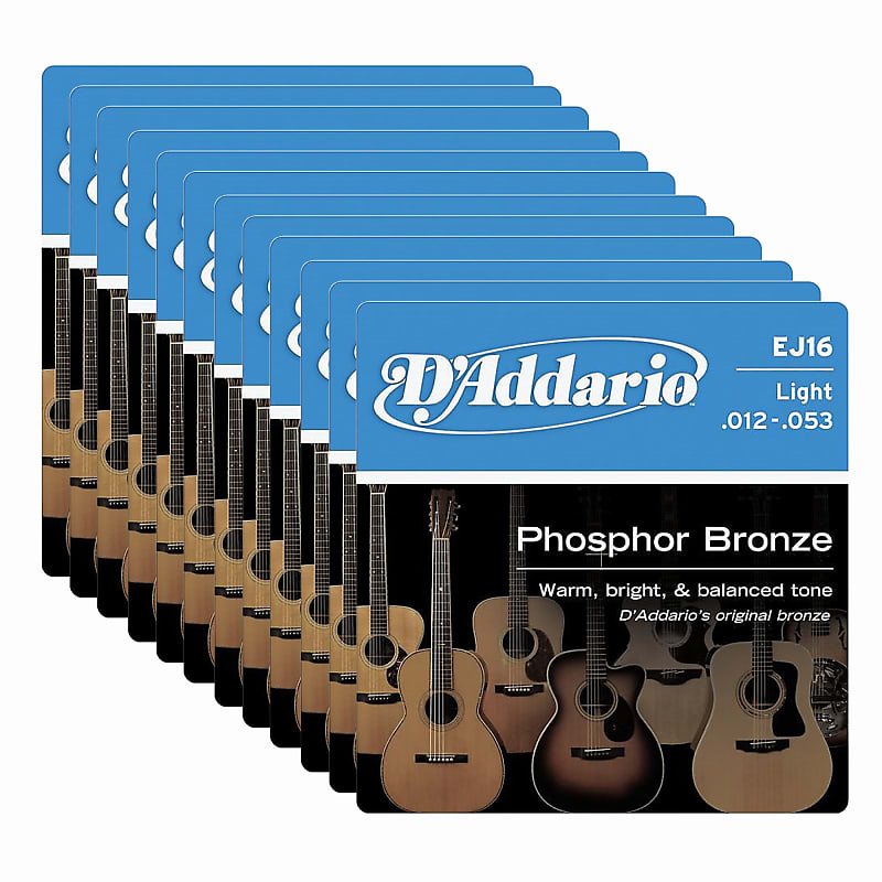 D'Addario EJ16 Acoustic Phosphor Bronze Light 12-53 12 Pack Bundle image 1