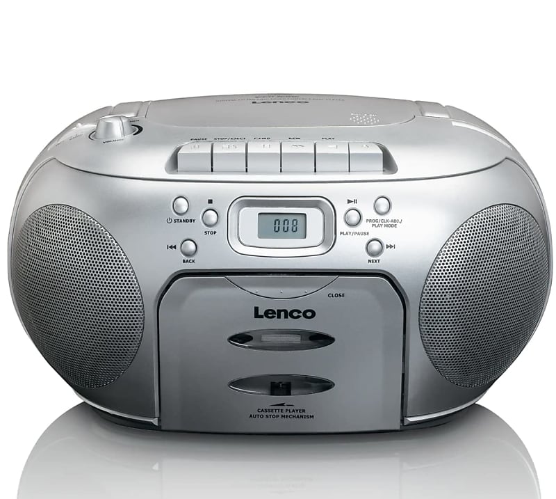 Lenco SCD-420 Silver FM Deutschland Player Portable Cassette CD Radio, and Stereo Reverb | with