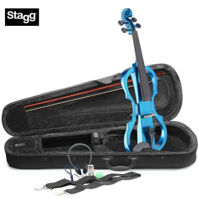 Stagg EVN X-4/4 MBL 4/4 Electric Violin Set w/Soft Case, Straps, Bow, Rosin, Headphones & 9V Battery image 1