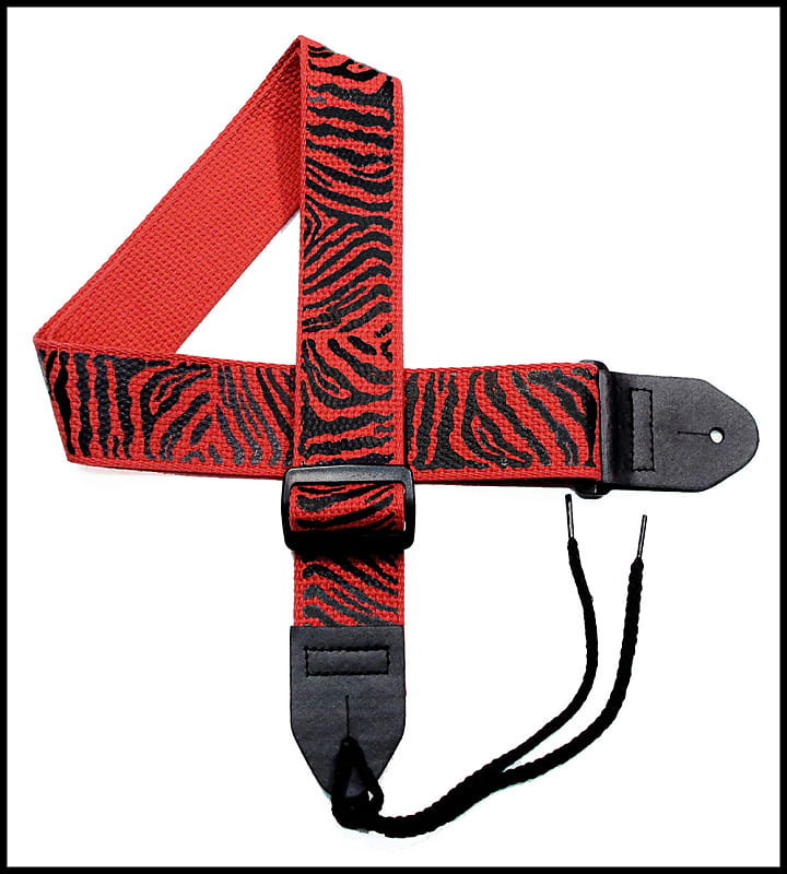 Legacystraps  Zebra  2" Cotton Guitar Strap with Black Zebra Stripes on a Red Strap image 1