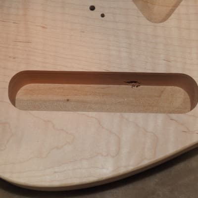 Unfinished Telecaster Body Book Matched Figured Flame Maple Top 2 Piece Alder Back Chambered, Standard Tele Pickup Routes 4lbs 1.3oz! image 3