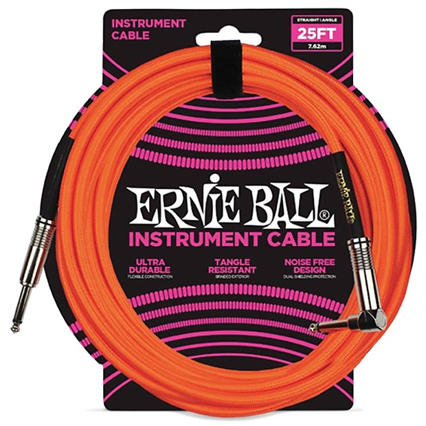 Ernie Ball P06067 1/4" TS Straight to Right-Angle Braided Instrument Cable - 25' image 1