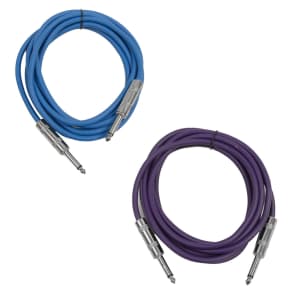 2 Pack of 10 Foot 1/4" TS Patch Cables 10' Extension Cords Jumper - Blue & Purple image 1
