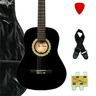 De Rosa DKF36-BK Kids Classical Guitar Outfit Black w/Gig Bag, Strings, Pick, Pitch Pipe & Strap image 1