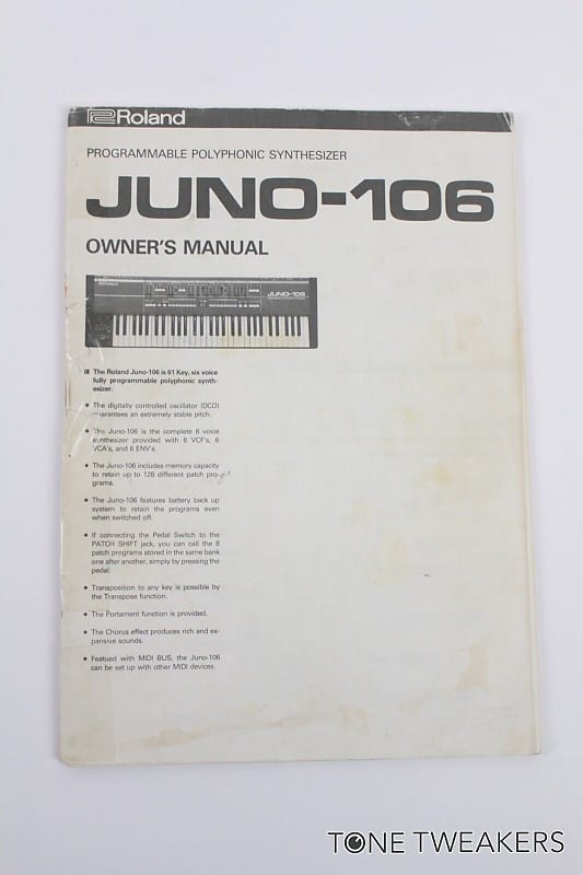 Roland Juno106 Owners Manual user instructions book guide Reverb