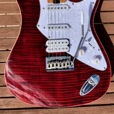 Aria Pro II 714-MK2 FULLERTON Ruby Red Flame Top HSS Electric Guitar *Demo Video Inside* for sale