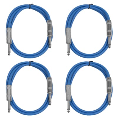 4 Pack of 2 Foot 1/4" TS Patch Cables 2' Extension Cords Jumper - Blue & Blue image 1