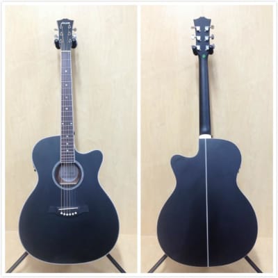 Haze F560CEQMBK 40" OM Shape Acoustic Guitar, Satin Black w/EQ, Cutaway + Free Bag image 2