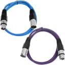 2 Pack of XLR Patch Cables 2 Foot Extension Cords Jumper - Blue and Purple