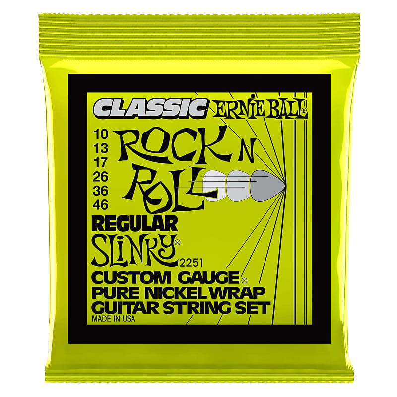Ernie Ball Regular Slinky Classic Rock N Roll Pure Nickel Wrap Electric Guitar Strings 10-46 Gauge