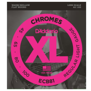 D'Addario ECB81 XL Chromes Flatwound Long Scale Bass Guitar Strings, Light Gauge