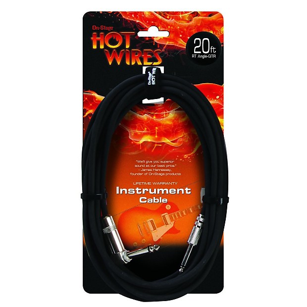 Hot Wires HWIC20R 1/4" TS Right-Angle to Straight Instrument/Guitar Cable - 20' image 1