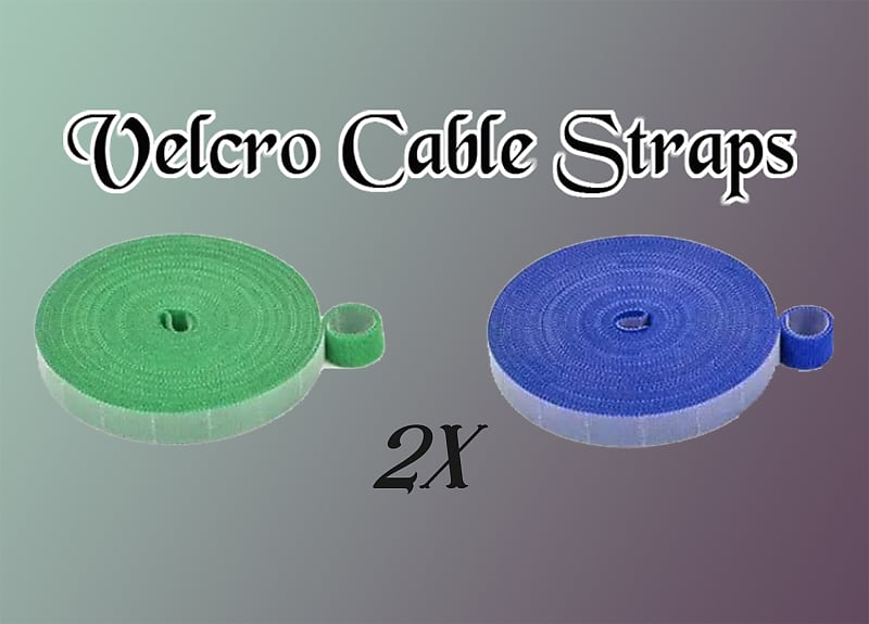 Standard Velcro Cable Straps/Tie downs x2 - Green and Blue