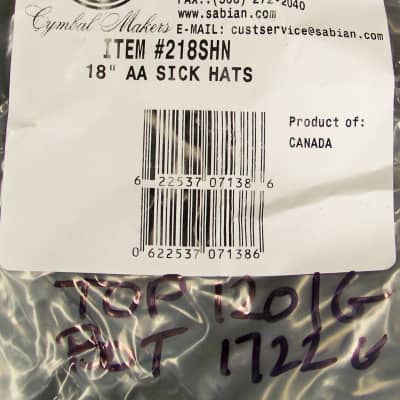 Sabian AA 18” Sick Hi Hat Cymbals/Brand New-Warranty/Top-1201 gr+Bottom-1722 gr image 7