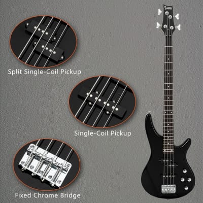 Glarry Black GIB 4 String Bass Guitar Full Size SS pickups w/20W Amplifier image 4