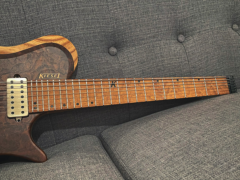 Kiesel Zeus 7, Roasted Swamp Ash, 5A Burled Walnut, Bare Kiesel Zeus 7, Roasted Swamp Ash, 5A Burled Walnut, Bare