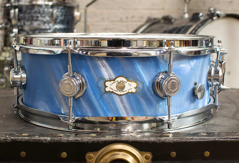 1960s Camco 5x14 Oaklawn Blue Satin Flame Snare Drum image 1