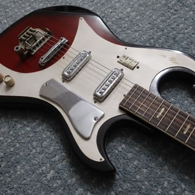 Vintage 1960s Teisco Kawai Wine Red Guitar MIJ Blues Machine Ry Cooder Hound Dog Taylor 3 PU Rare 24.5 scale image 4