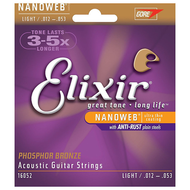 Elixir 11052 Nanoweb 80/20 Bronze Acoustic Guitar Strings - Light (12-53) image 1