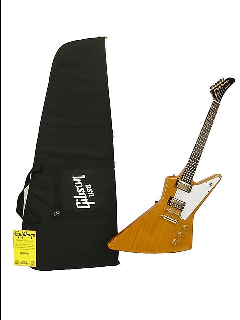 2016 Epiphone 1958 Korina Explorer Reissue Electric Guitar, White Pickguard, Aged Natural w/ Bag image 1