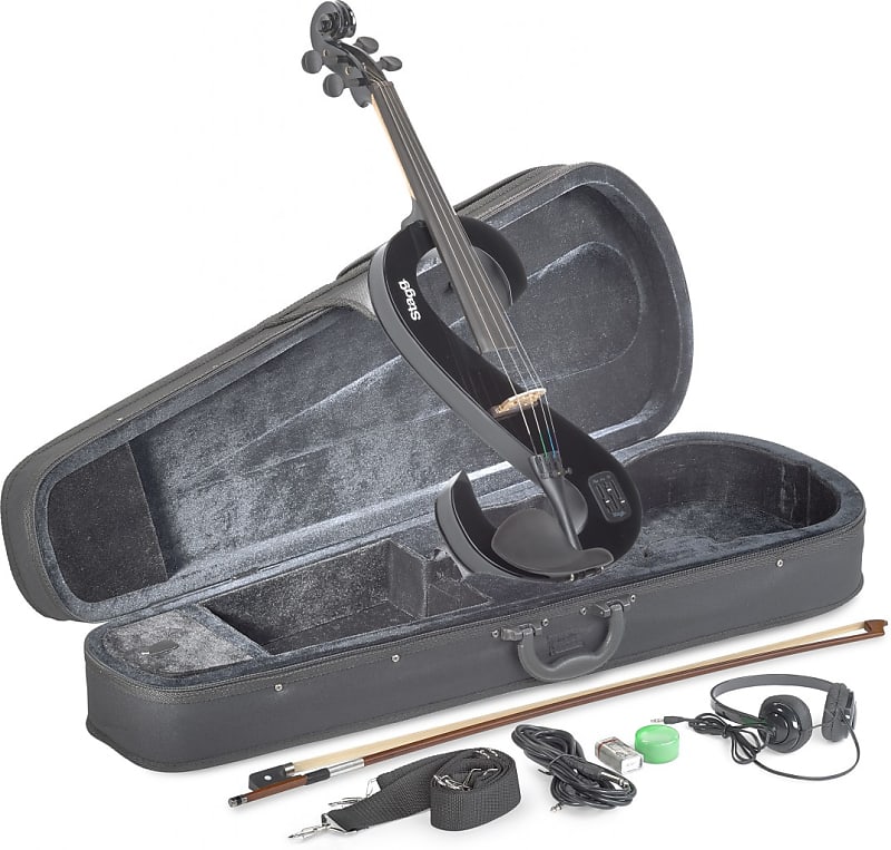 Stagg 4/4 electric viola set w/ S-shaped black electric viola, soft case and headphones image 1