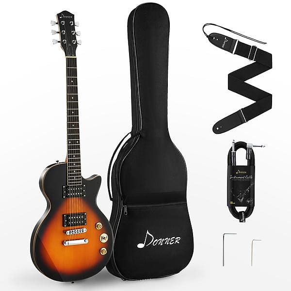 Donner 39 Inch Jazz Thinline Electric Guitar TL Style Electric Guitar  Beginner Solid Body Sunburst Full-Size H-H pickups with Bag, Strap