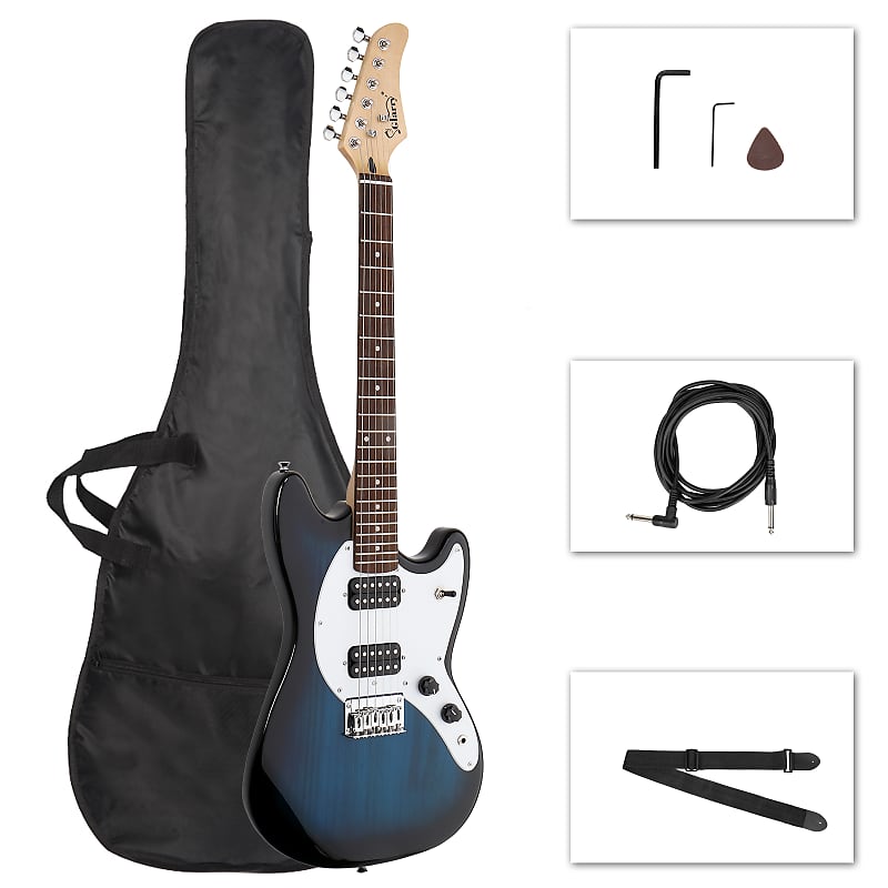 Glarry Full Size 6 String H-H Pickups GMF Electric Guitar with Bag Strap Connector Wrench Tool 2020s - Blue image 1