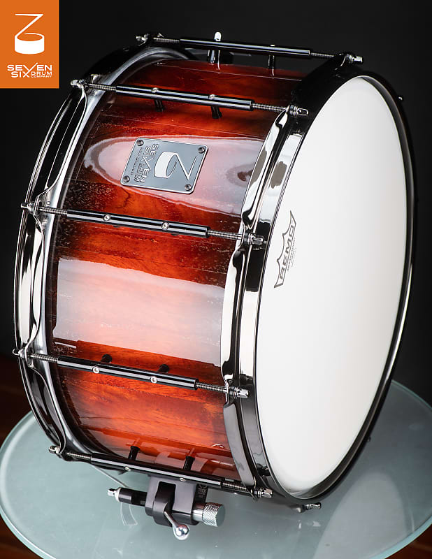 Seven Six Drum Company Vintage African Mahogany 8x14 Custom Snare Drum 2022  Dual black to orange fade over broken ice