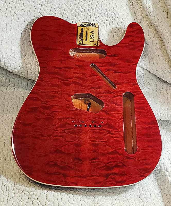 Bottom price on a stunning Double bound,USA made Alder body,quilt maple top in Red clouds. Made to fit a Tele neck # RQT-7 image 1