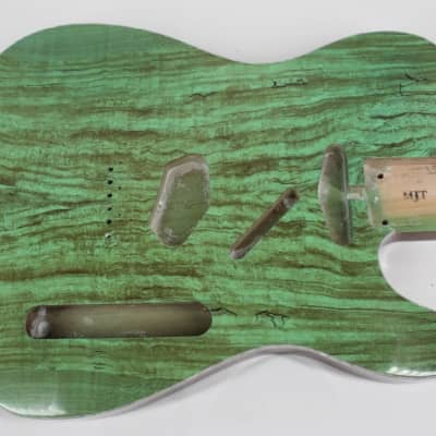 MJT  Lightweight Bound Spalted Maple Tele Body 2022 Trans Green Top Natural Back image 2
