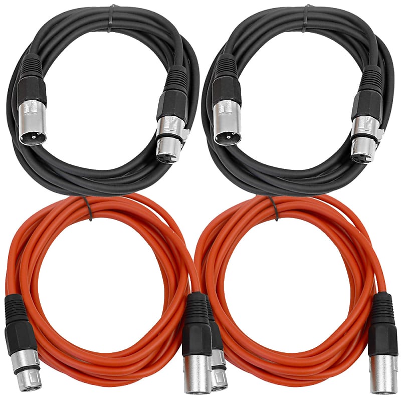 4 Pack of XLR Patch Cables 10 Feet Extension Cords Jumper - Black and Red image 1