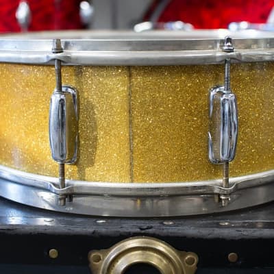 1950s Slingerland 5x14 Sparkling Gold Pearl Super Gene Krupa Snare Drum image 4