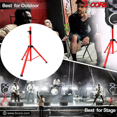 5 Core Speaker Stand Tripod 2 Pieces Heavy Duty PA DJ Speakers Pole Mount Stands Professional with Mounting Bracket Height Adjustable 40 to 72 Inch Red  SS HD 2 PK RED image 13