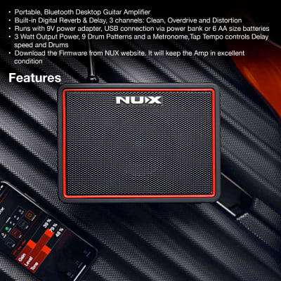 NUX Mighty Lite BT Desktop Bluetooth Guitar Amp w/ B-2 Black 2.4 GHz Digital WL Instrument System image 5